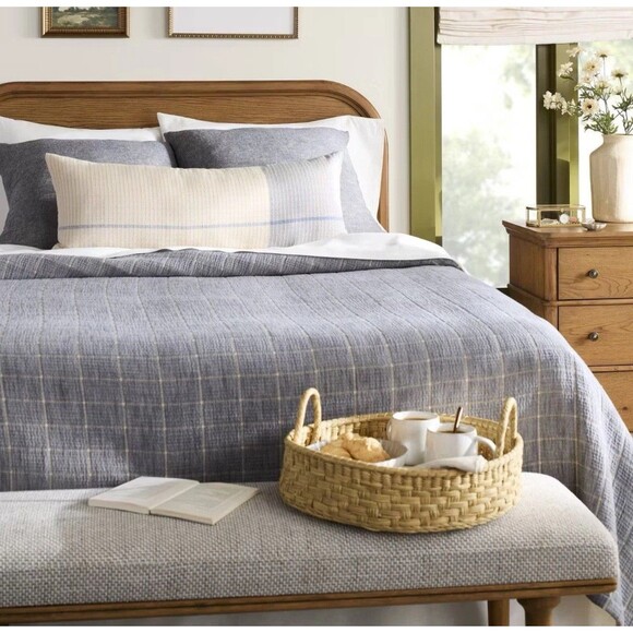 14"x36" Color Block Decorative Lumbar Throw Pillow Tan/Blue - Hearth & Hand - Picture 2 of 5